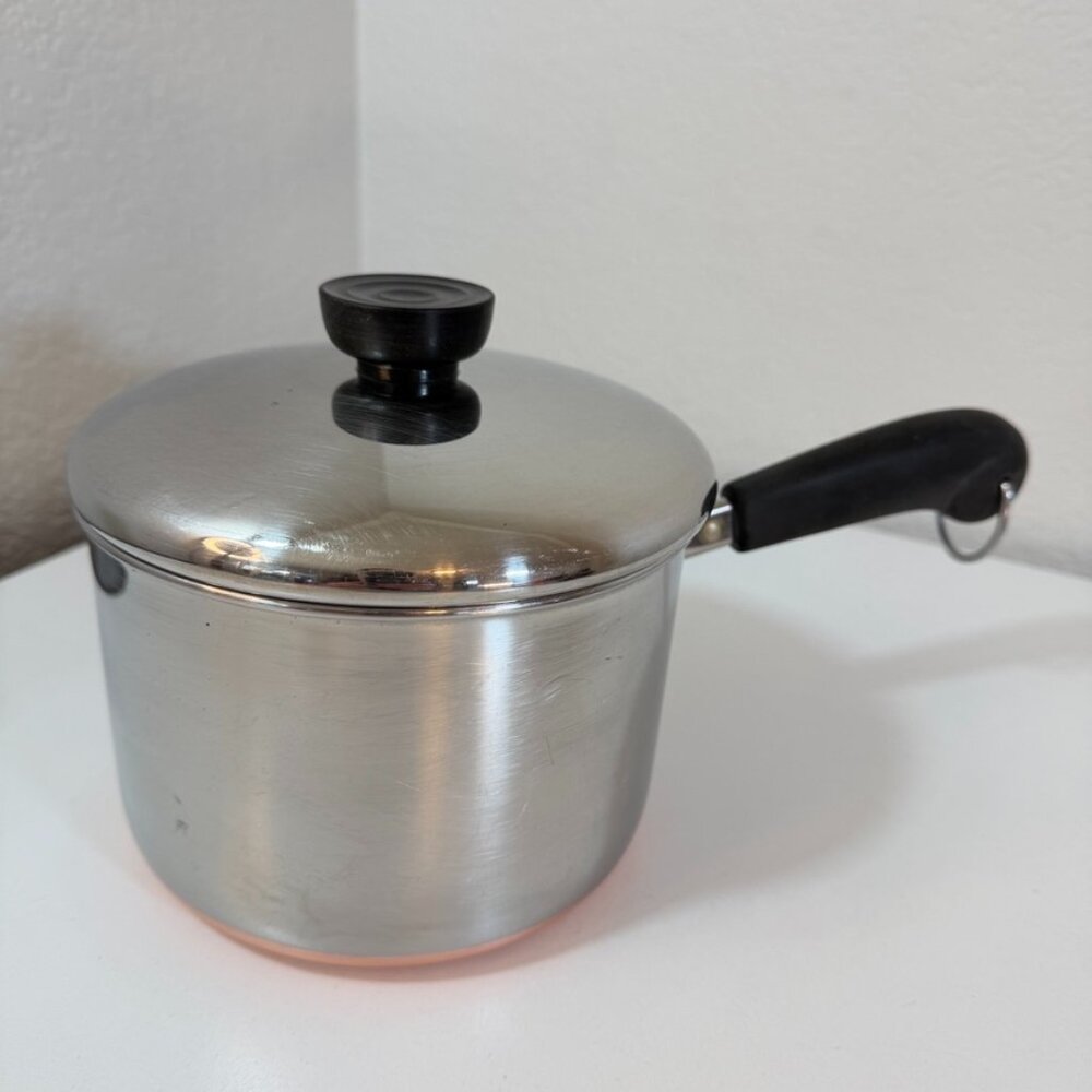 VTG Revere Ware 2 Qt Saucepan Stainless Steel Copper Bottom 1801 USA w/ Lid